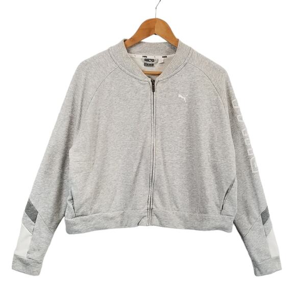 Puma Women's Cropped Zip Front Sweatshirt Gray Size XL - Picture 1 of 7